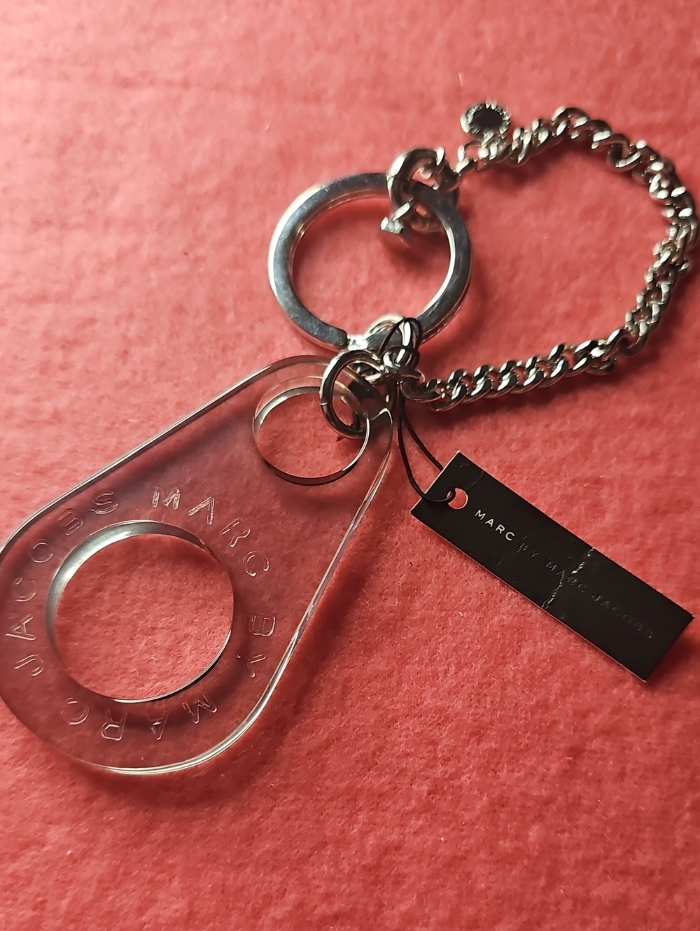 Marc Jacobs Clear Acrylic Keychain with Silver Chain - Brown Tone